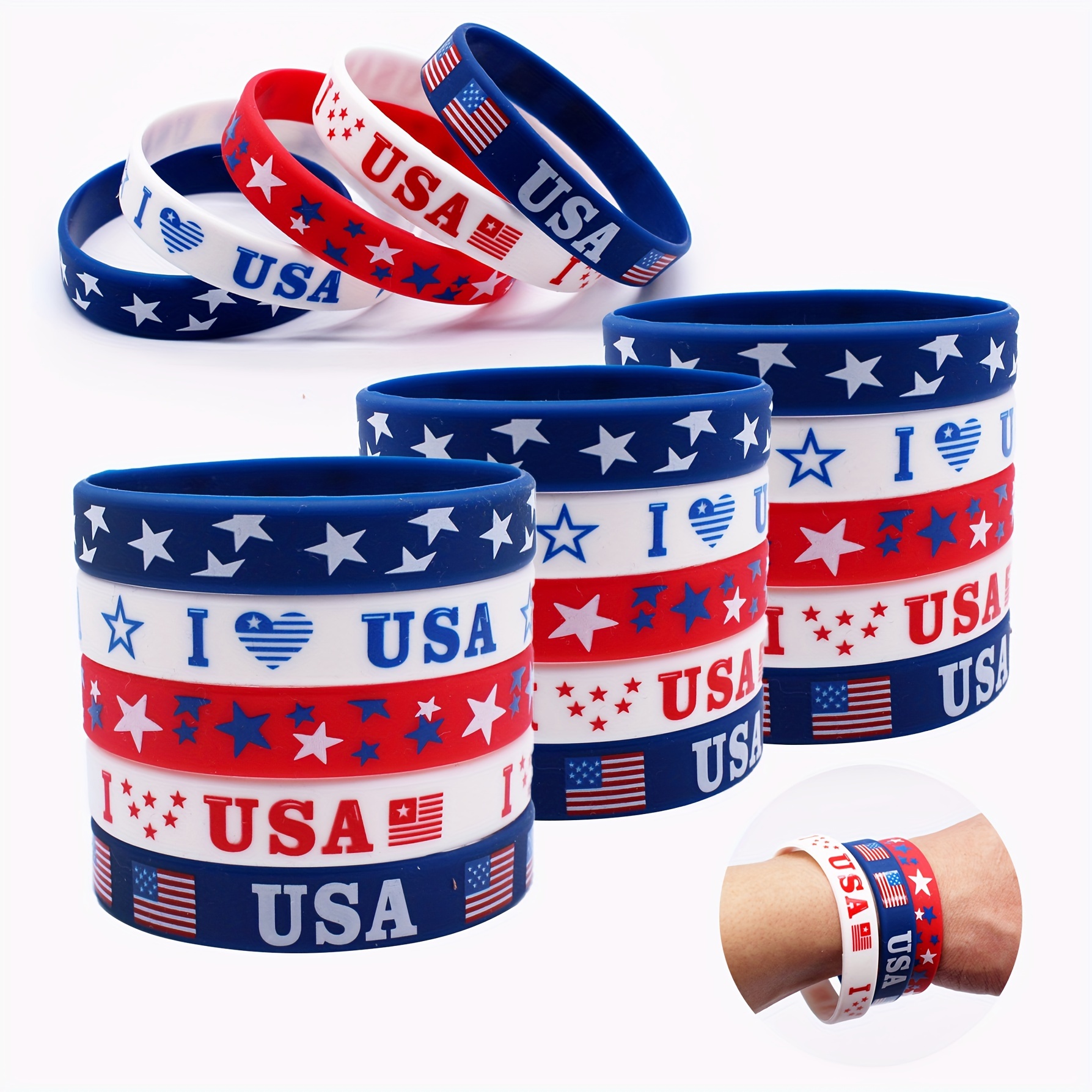 5pcs American Flag Silicone Wristbands Set, Multi-Color